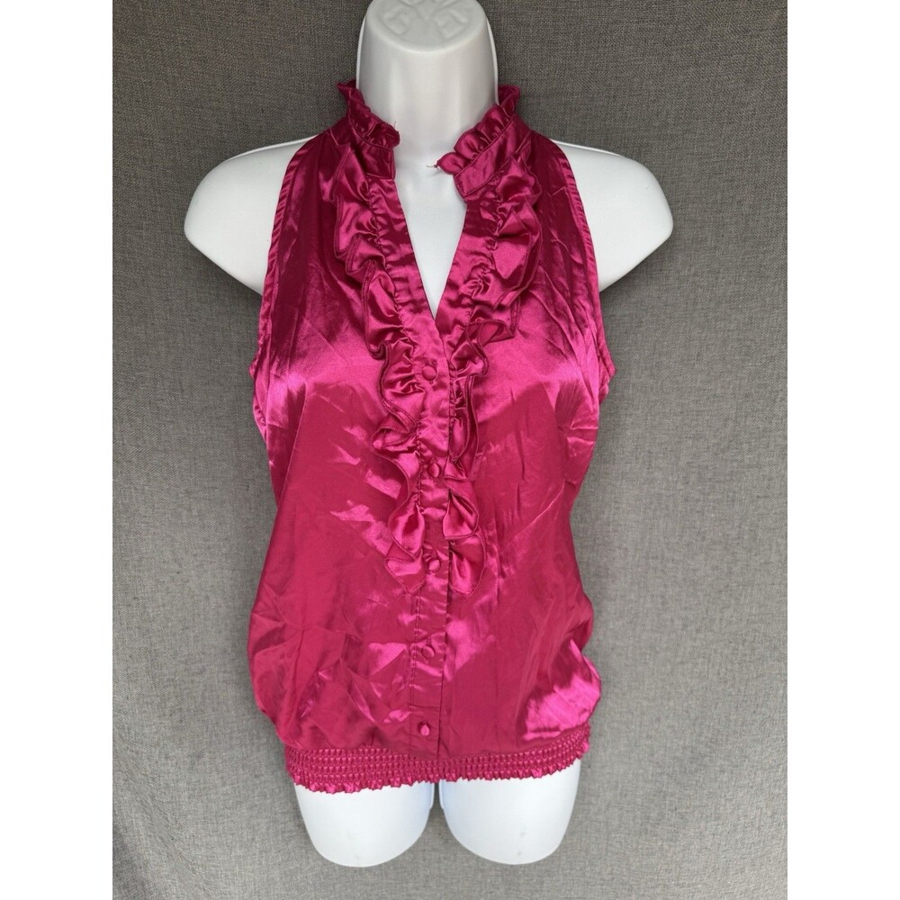 VTG WET SEAL Y2K Medium Hot Pink Ruffle Top Sleeveless Halter